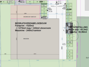 In de industriezone 'De Vloeiende' te Kapellen wordt een nieuw bedrijfsgebouw opgetrokken. Het betreft een gebouw van 1 791 m², bestaande uit 1 275 m² opslagruimte en 516 m² kantoorruimte/showroommogelijkheden, dit op een perceel van ca. 4900 m². Het